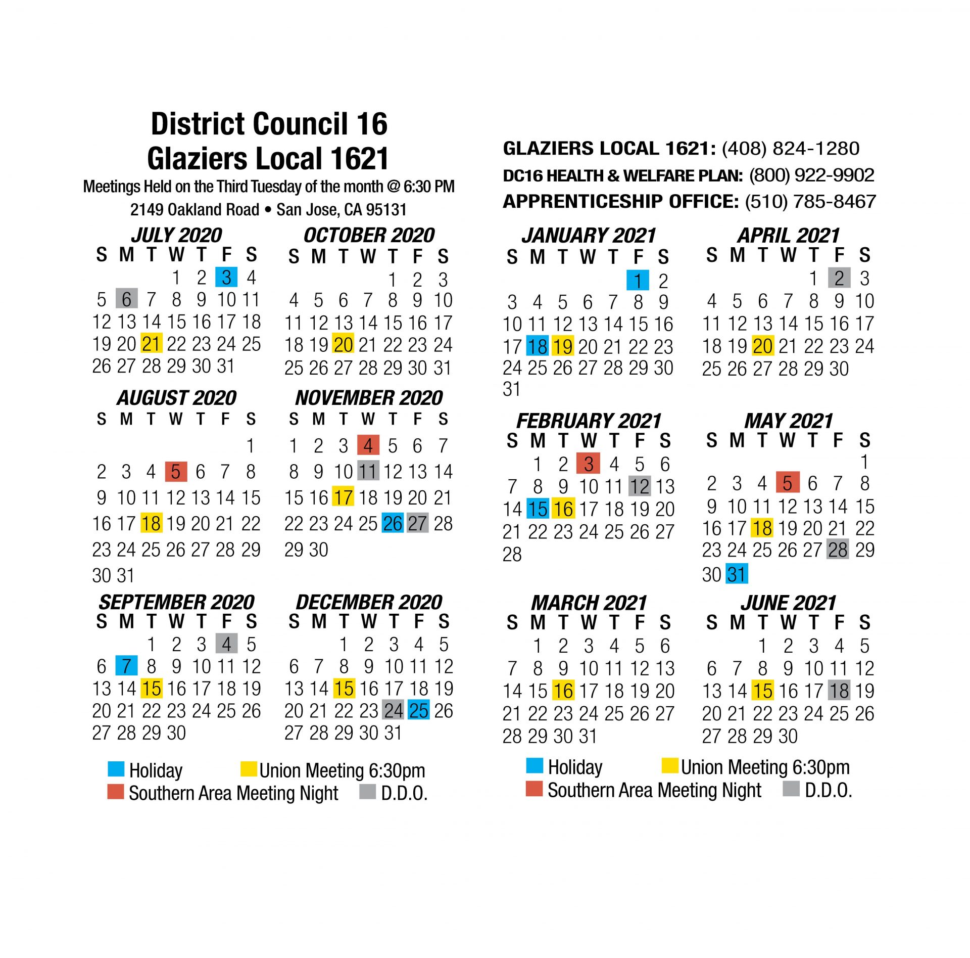 Holiday & DDO Schedule DC16 UNION